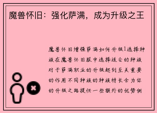 魔兽怀旧:强化萨满,成为升级之王