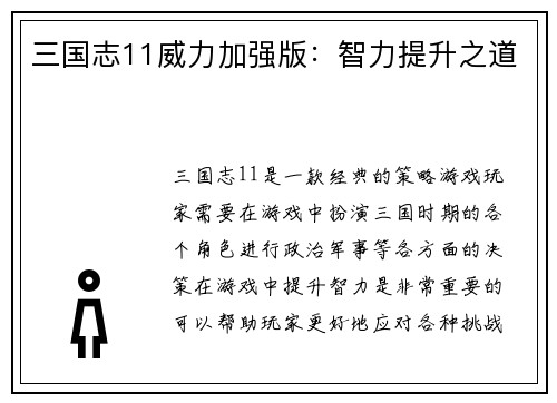 三国志11威力加强版:智力提升之道