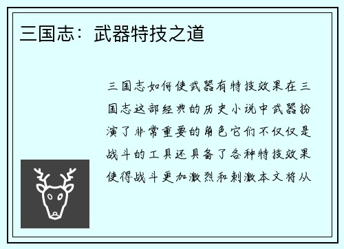 三国志:武器特技之道