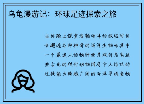 乌龟漫游记:环球足迹探索之旅