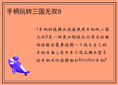 手柄玩转三国无双8